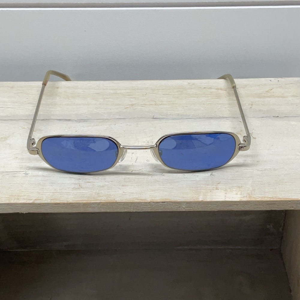 Liz Claiborne Vintage Y2K Rectangle Sunglasses Silver Blue Tinted Lens